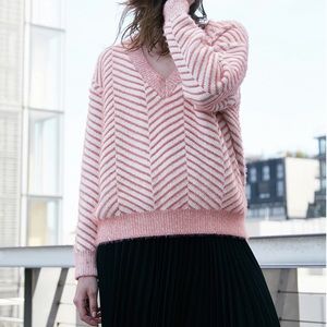 FRNCH Diagonal Stripe Chenille V-Neck Sweater